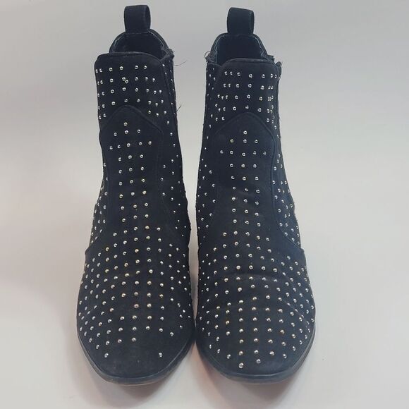 BCBG Gold Studded Faux Suede Ankle Bootie Size 9 - Picture 6 of 11